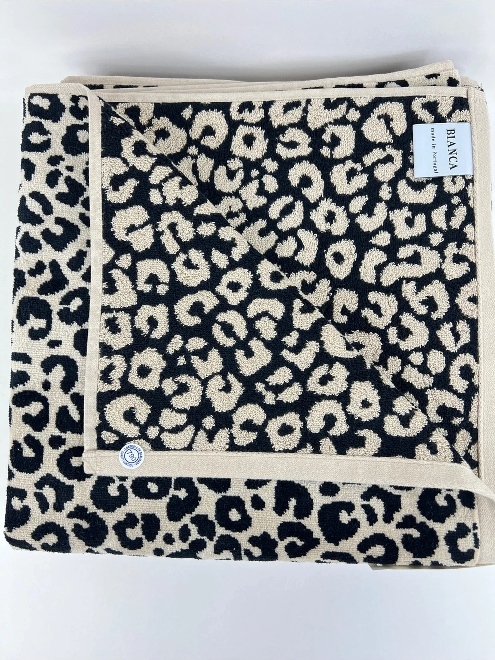 Bianca Bath Towel Set Luxurious Beige Black Leopard Print Velour Cotton 6pc NEW